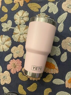 YETI Light Pink Tumbler with Stainless Trim